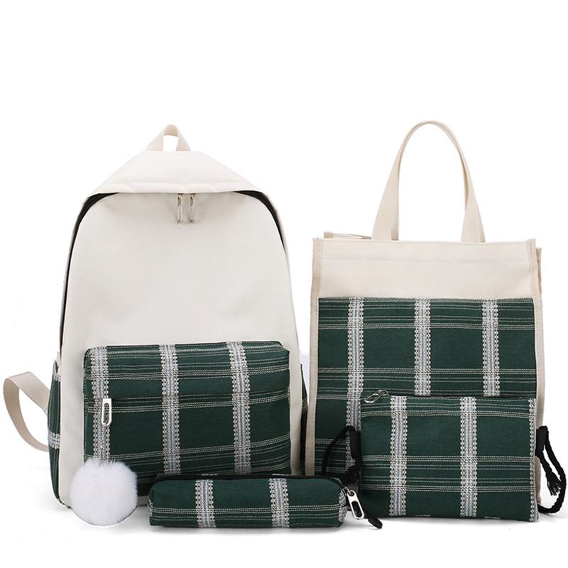 School Bags Plaid Women Backpacks Fashion Canvas For Teenager Girls Schoolbag Student Bagpack 2021 4 Set Backpack