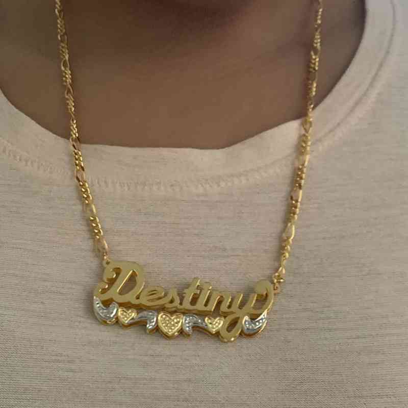 Vishowco Name Personalized Double Plated Gothic Nameplate Custom Gold Choker Necklace for Women Gift