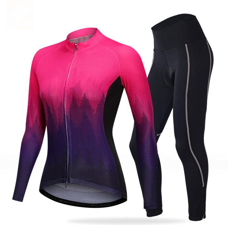 Long-sleeved slim, quick-drying, perspiration, and breathable mountain road bike women&#039;s cycling wear suit, the same style is customized