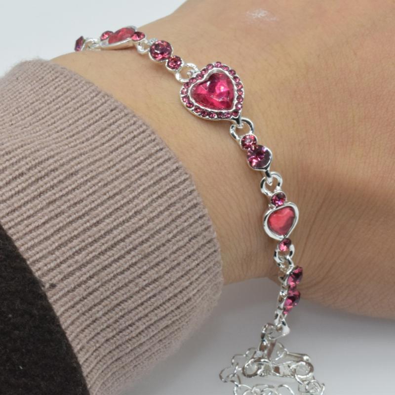 Link, Chain 4 Colors Wholesale Fashion Jewelry Sterling Silver Women Czech Drill Bracelet Drip Colorful Heart Pendant