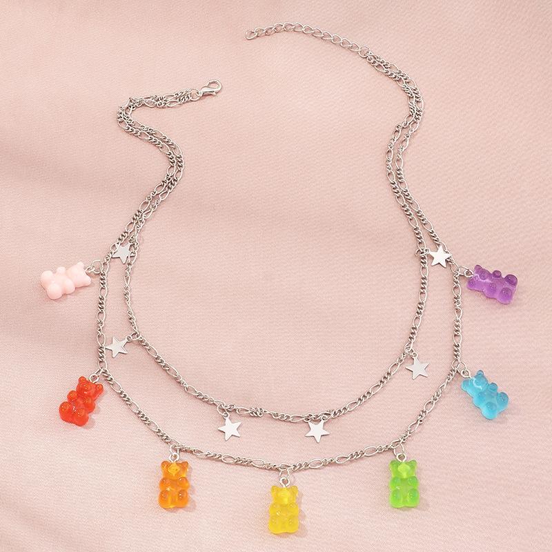Pendant Necklaces Candy Color Stars Hearts Gummy Mini Bear Chain For Women Cute Crtoon Animal Pendants Jewelry Femme Bijoux Collare