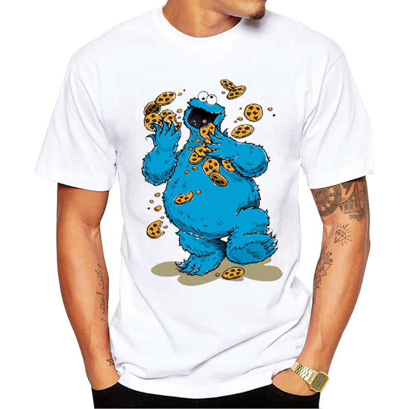 TEEHUB Fashion Cookie Monster Printed Men T-Shirt O-Neck Short Sleeve Tshirts Sesame Street Cool Tops Funny Crazy Cookies Tees