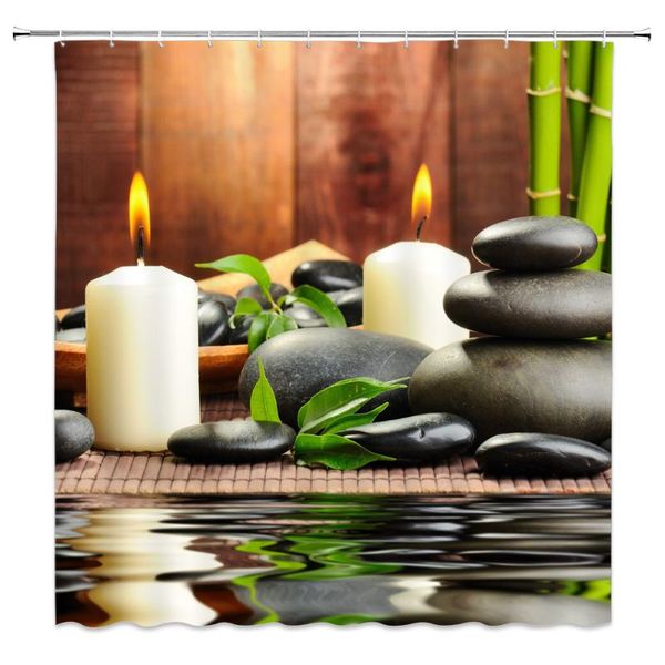 Shower Curtains Japan Zen Style Green Bamboo Volcanic Stone Spa Backdrop Bathroom Decor Home Bathtub Polyester Fabric Curtain