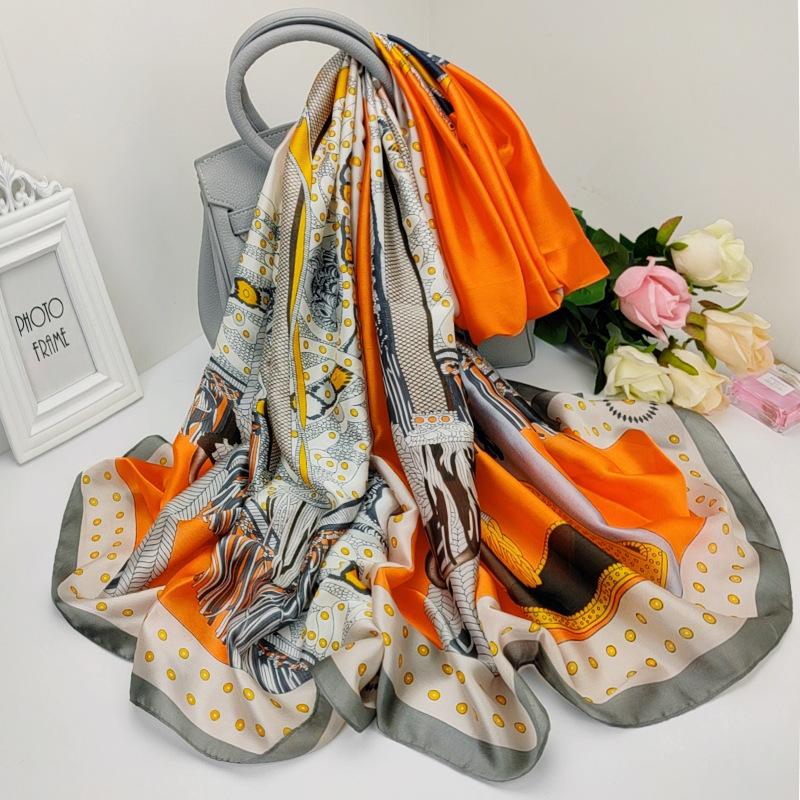 Scarves 2021 Korean Print Dustproof Bandana Summer Sunscreen Colour Silk Scarf Fashion High-Grade Beach Towel 180X90CM Shawl