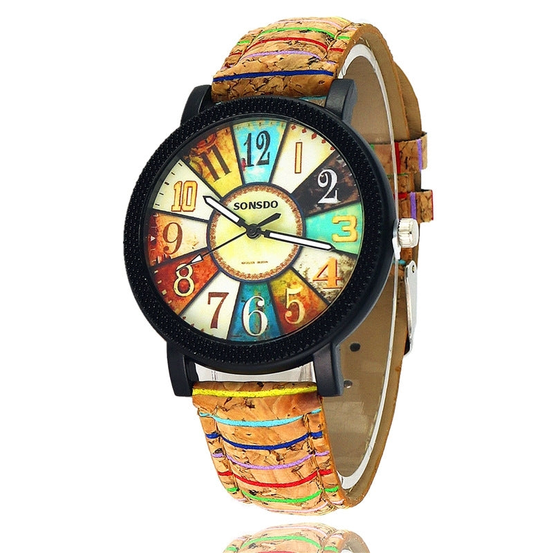 Popular watch with floral wood grain digital starfish pattern men&#039;s and women&#039;s belt Watch