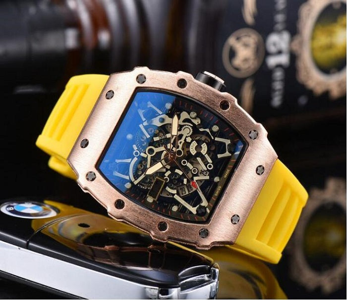 Wers Skeleton Designer Automatic Date Men Watches Fashion Mens Rubber Silicone Quartz Movement Clock Leisure Wrist Watch 2F s