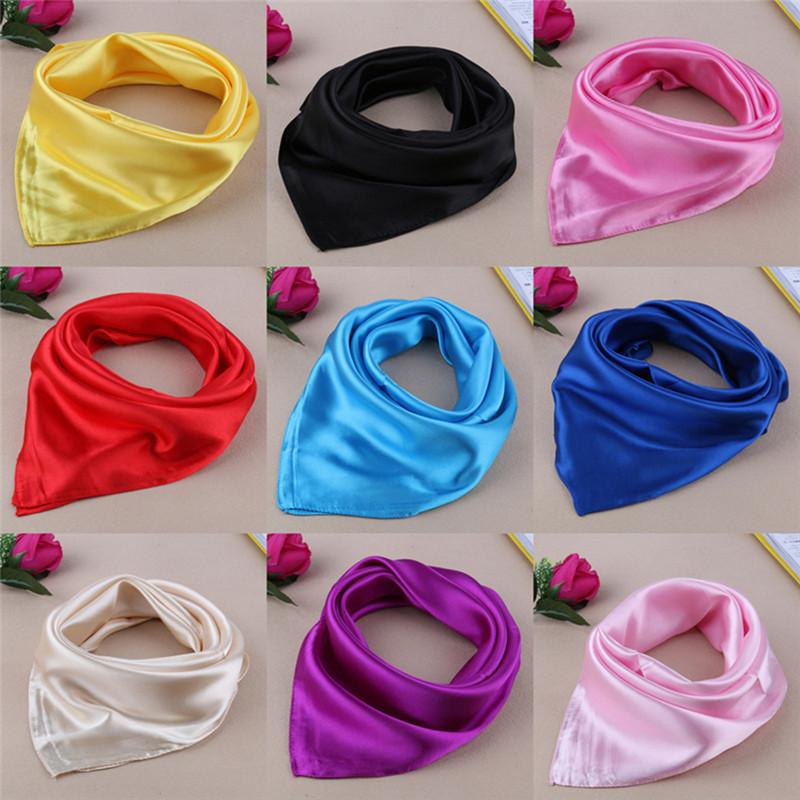 Scarves 60*60cm Solid Color Small Square Satin Artifical Silk Scarf For Ladies Women&#039;s Handkerchief