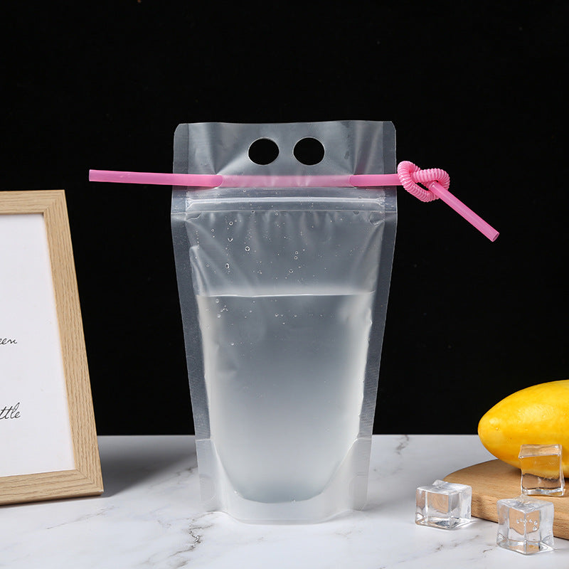 matte Plastic Drink packaging Pouch Clear Stand-up doypack bags for Beverage Juice Milk Coffee drinking bagge with Handle and Holes Straw