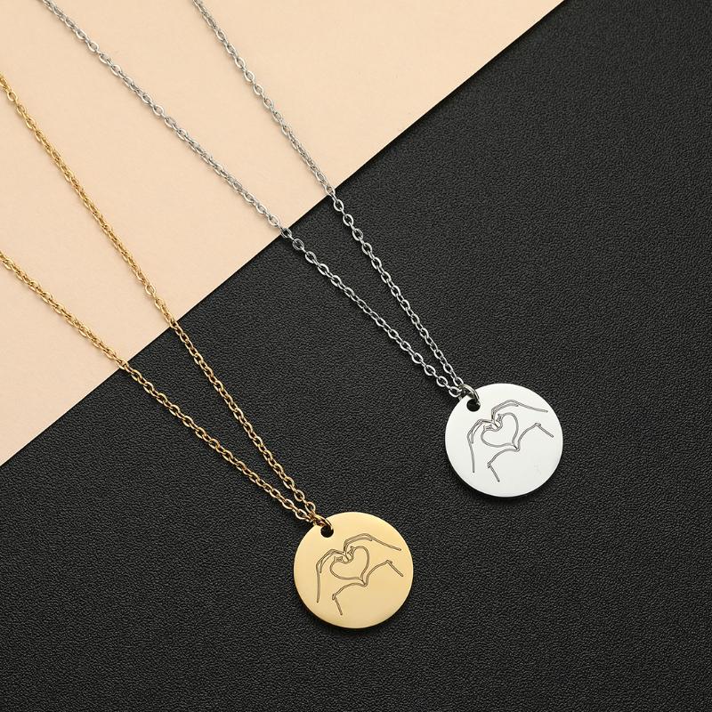 Pendant Necklaces QIAMNI Stainless Steel Hand Gesture Necklace Friend Lover Gift Heart Love Power Sign Language Choker Jewelry