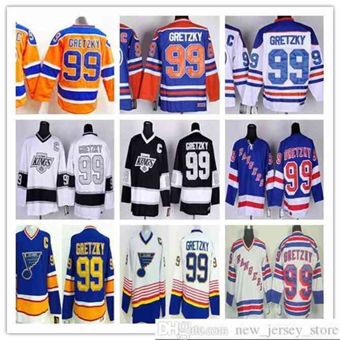 96 Edmonton #99 Wayne Gretzky Hockey Jersey CCM St. Louis Blues Los Angeles Kings New York Rangers Vintage Blue Orange White Black