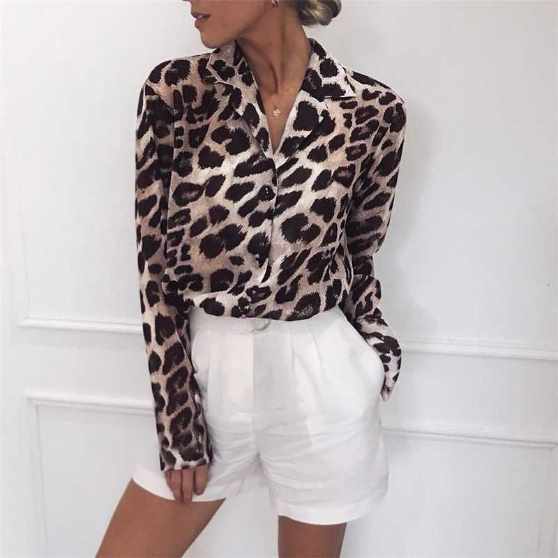 Women&#039;s Blouses & Shirts Leopard Printing Vintage Turn-down Collar Long Sleeve Chiffon Office Ladies Casual Chemise Tops XZ7A