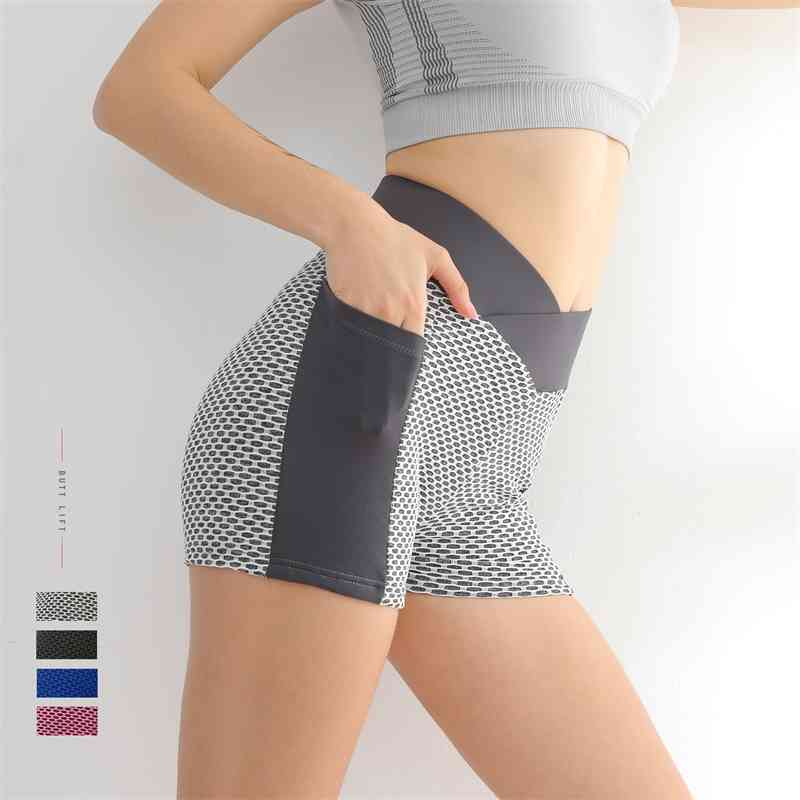 Peach YOGA SHORTS jacquard honeycomb bubble tights high waist hip Leggings lady