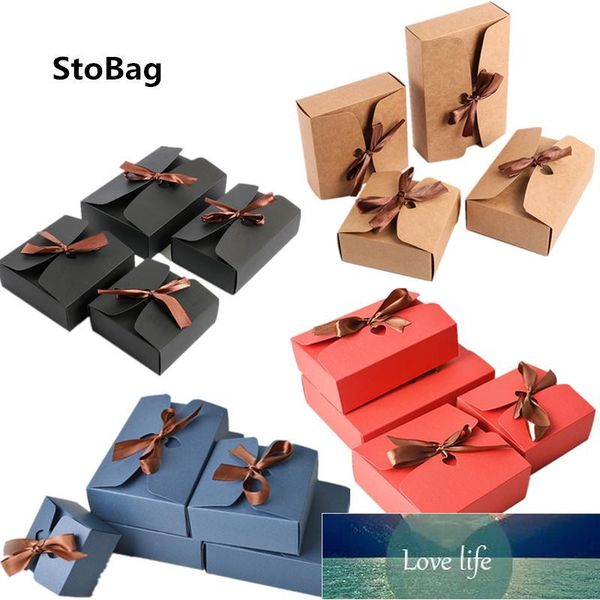 StoBag 10pcs Kraft Paper Business Gift Box With Bow Nougat Handmade Biscuit Box Christmas Candy Package Baby Show Party Supplies Factory pri