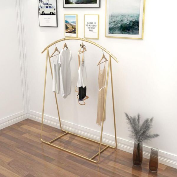 Men&#039;s and women&#039;s wear display rack Commercial Furniture clothes shelf clothing store cloth show arc racks floor type gold shoe ha