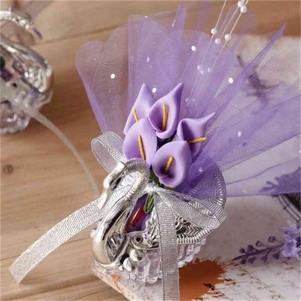 Wedding Favor Boxes Acrylic Swan With Beautiful Lily Flower Wedding Gift Candy Favors Novelty Baby Shower Candy Boxes 20pcs 210724