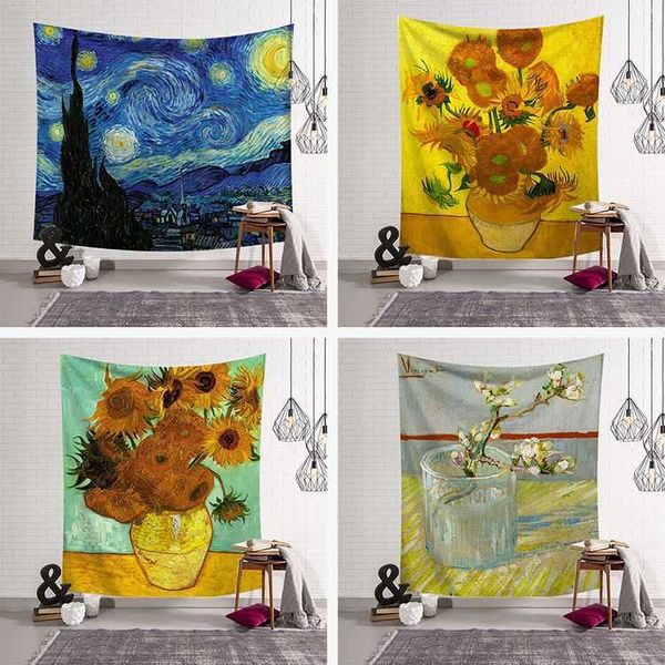 Paintings Tapestry Wall Hanging Bohemian Beach Mat Polyester Blanket Yoga Mat Home Bedroom Art Carpet Wall Hanging Decor 210609