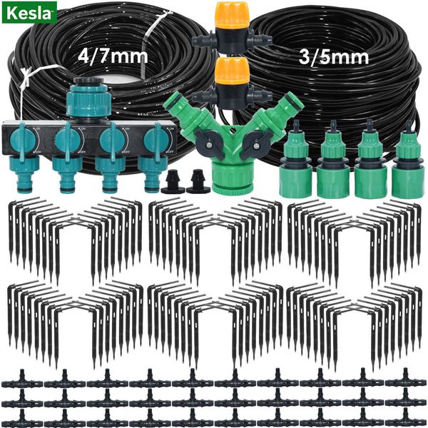 KESLA Greenhouse Elbow Emitter Automatic Drip System 4-7 to 3-5mm Hose Garden Watering Irrigation Kit for Home Bonsai Plants 210610