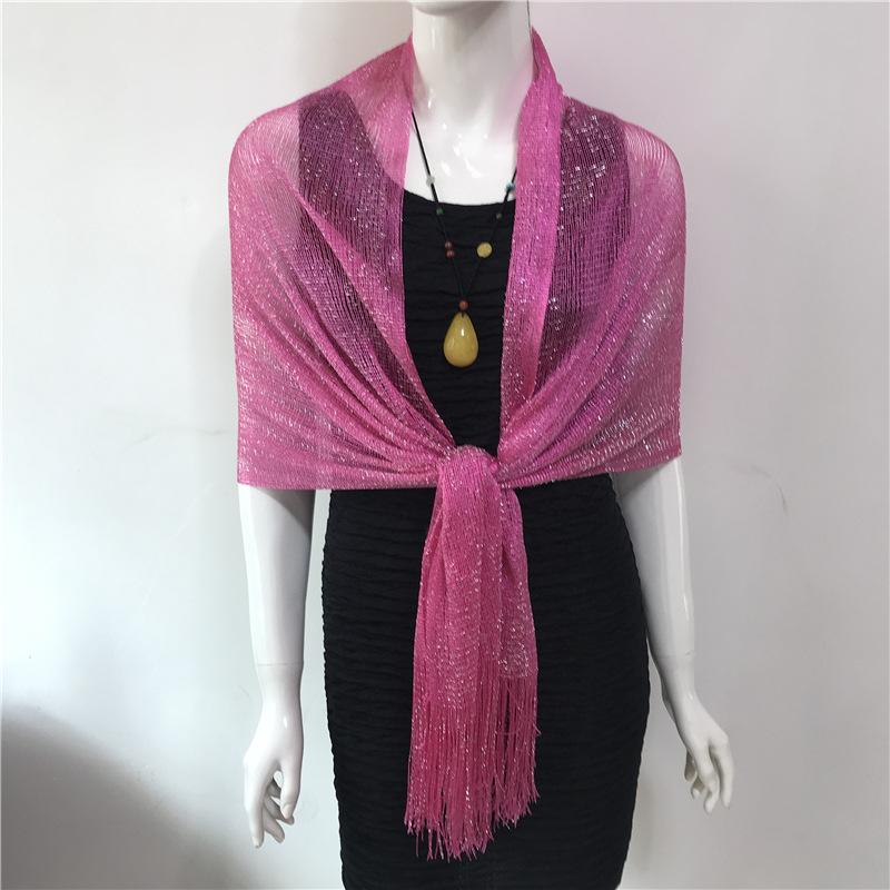 Scarves Women&#039;s Rayon Scarf Gold And Silver Silk Flat Towel Thin Cape Closed Head Polyester Multi-Color