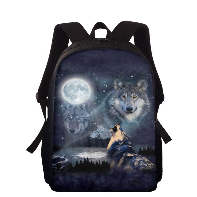 School Bags 15Inch Howling Wolf Print Boys Girls Primary Backpack Kids Book Bag Kindergarten Schoolbags Mochila Infantil