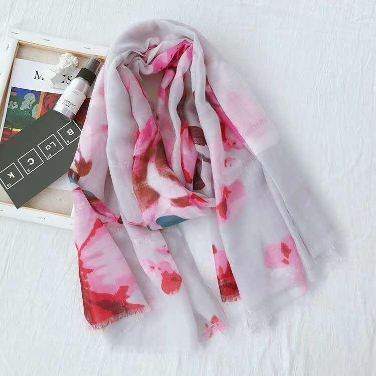 Scarves Scarf Female Ink Painting Printed Art Style Cotton Linen Travel Po Decoration Sunscreen Shawl