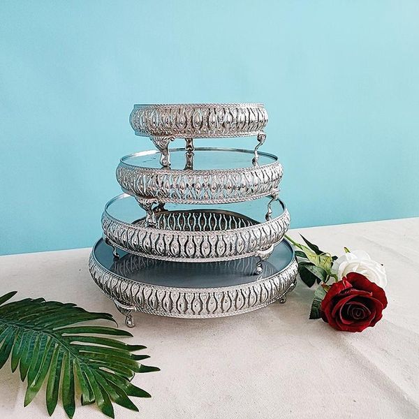 Other Bakeware 4pcs-lot Gold Silver Crystal Metal Wedding Cake Stand Plate Rack Set Festival Party Display Tray Cupcake