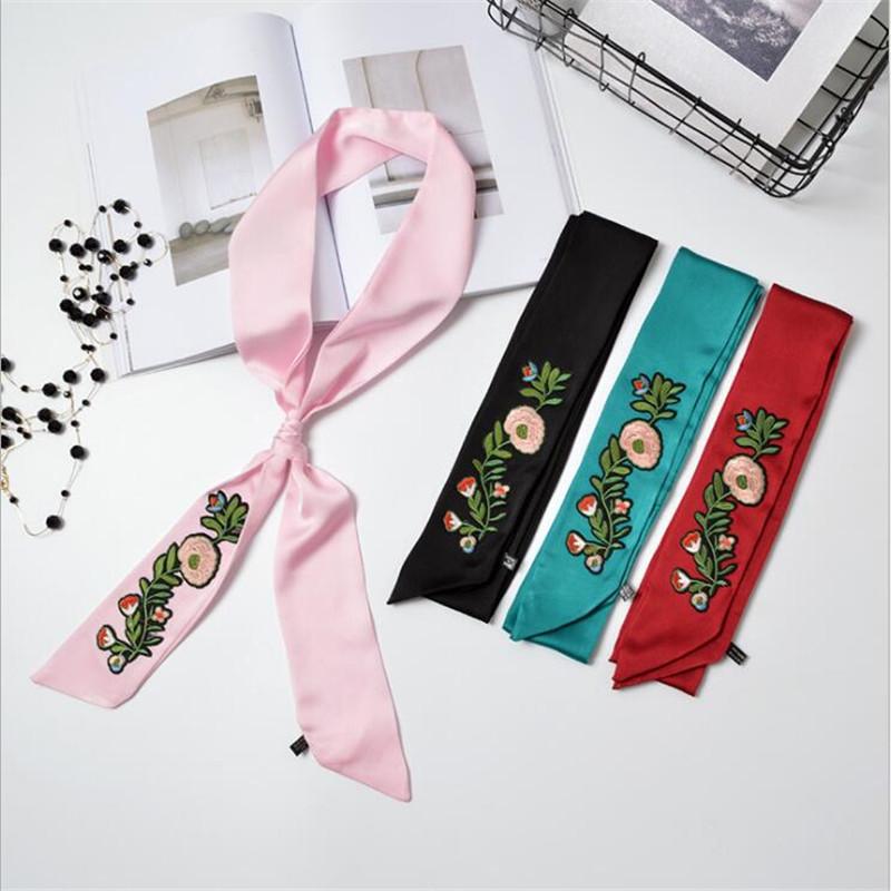 Scarves Women Skinny Scarf Faux Silk Wrap Solid Color Red Pink Bag Handle Ribbons Head Tie Band Neckerchief Shawls