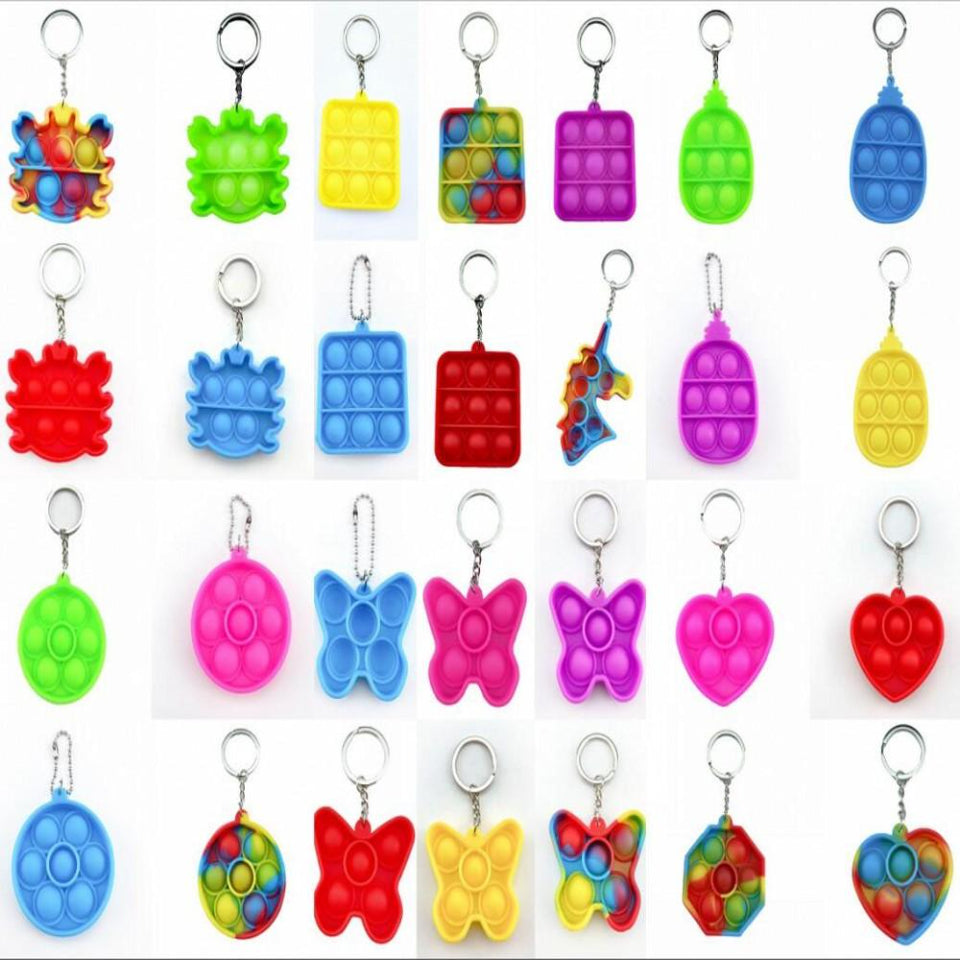 Tie-dye Simple Dimple Push Fidget Key chain Sensory Kid Fidget Toys Stress Bubble Key Ring Push Bubble Board Finger Pendant