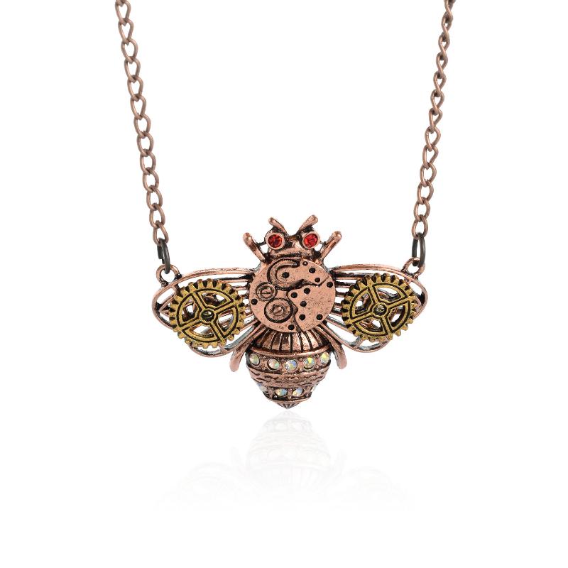 Pendant Necklaces European And American Jewellery Steampunk Items Ancient Red Copper Bee Gear Necklace