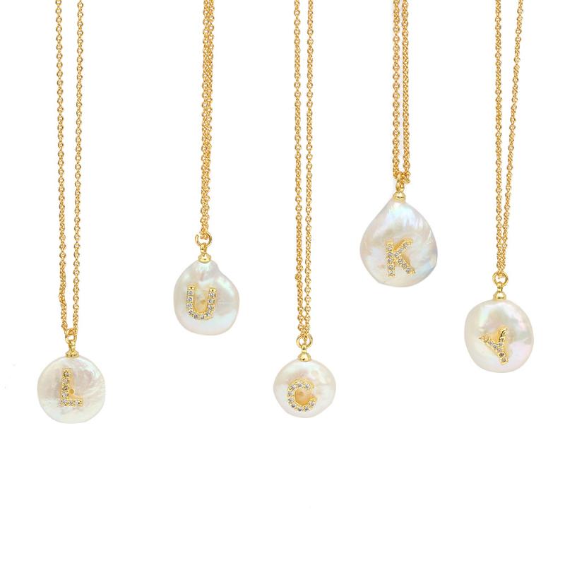 Pendant Necklaces Natural Freshwater Pearl 26 Letter Necklace Inlaid With Zircon Copper Chain Ladies&#039; Jewellery Holiday Gift