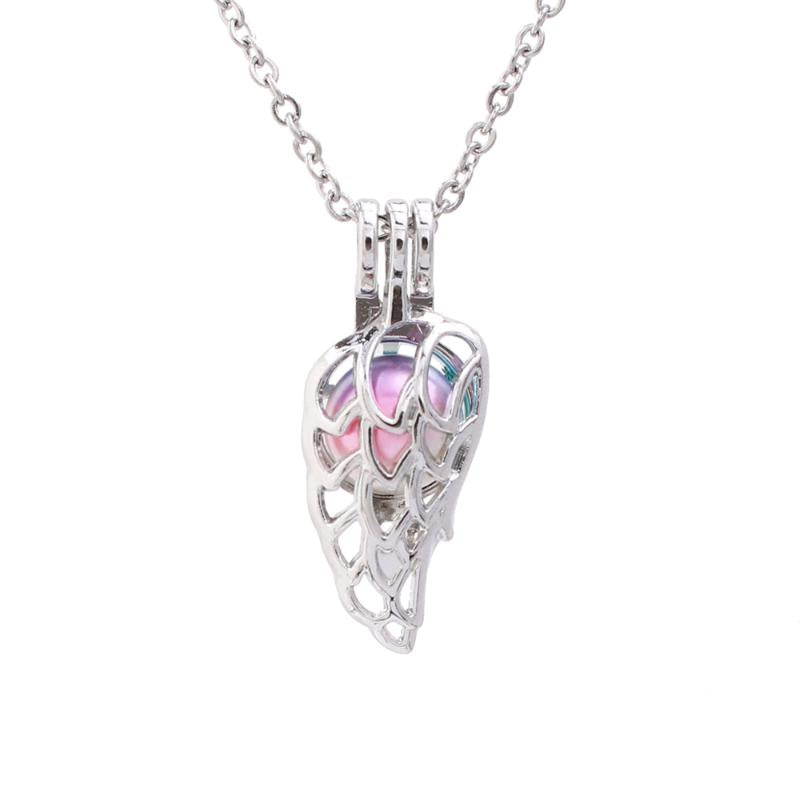 Pendant Necklaces 1pc Silver Plated Cute Wing Oyster Pearl Cage Lockets Necklace With 20&#039;&#039; Stainless Steel Chain For Essential Oil Diffuse