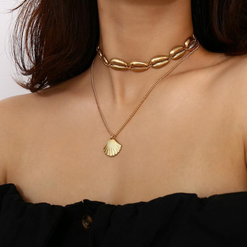 Pendant Necklaces Statement Boho Style Metal Shell Choker Necklace For Women Vintage Bohemia Clavicle Jewelry Kolye Bijoux XR1830