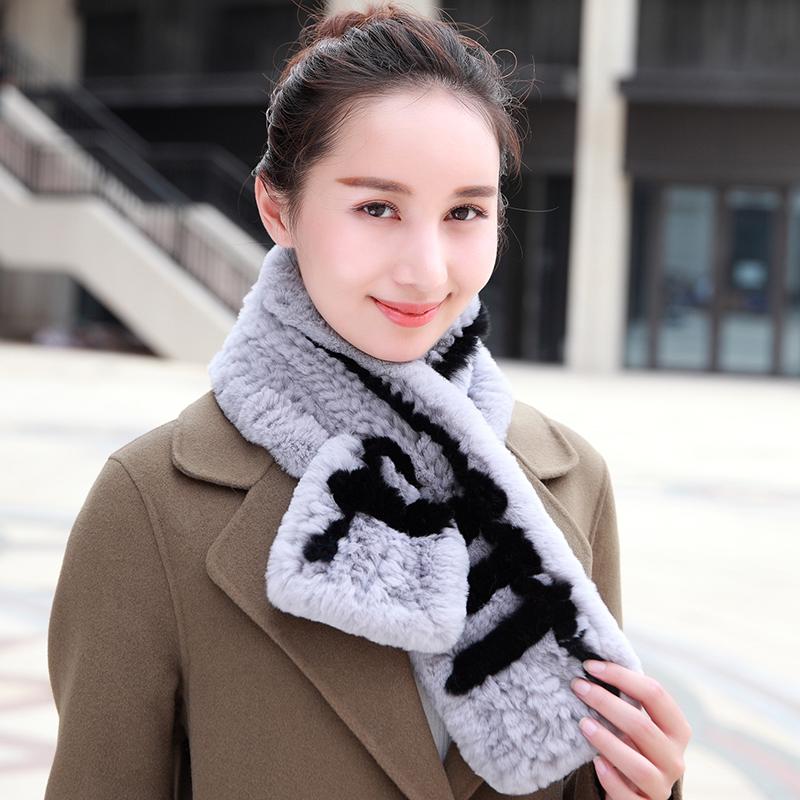Scarves Lantafe Fur Scarf Women Real Rex Winter Ladies Weaving Process Stitching Color Comfortable Keep Warm