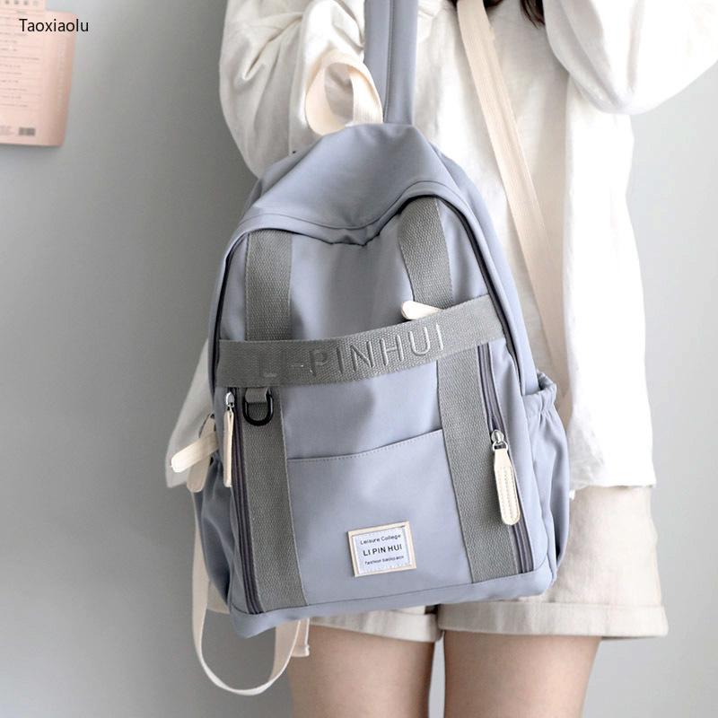 Backpack Embroidery Ins Wind Backpacks Women School Bags For Girls Teenage Solid Black Back Pack Fashion Fresh Casual Bagpack 2021