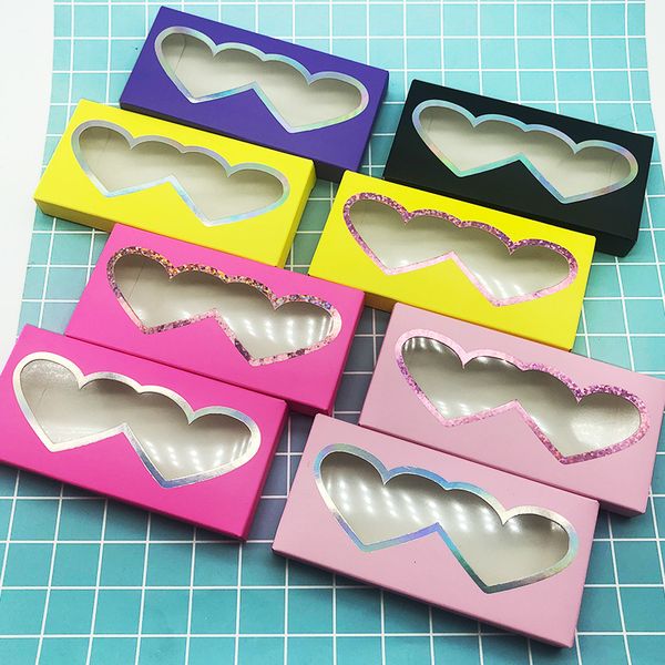 500pcs-lot Two Hearts Eyelash Box Packaging Eyelashes Package Wholesale Various Color Glitter Paper Lash Boxes