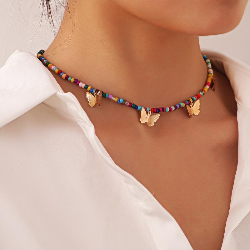 Chokers Colorful Seed Beads Gold Butterfly Penadant Women Necklace Design Pendant Choker For Girls Gift