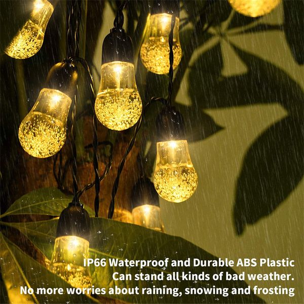 LED Strings 30pcs LED Bulb Light Solar String Lights 8 Working Modes 1200mAh RGBY Bubble Ball Strings for Christmas Party Holiday Garden Dec