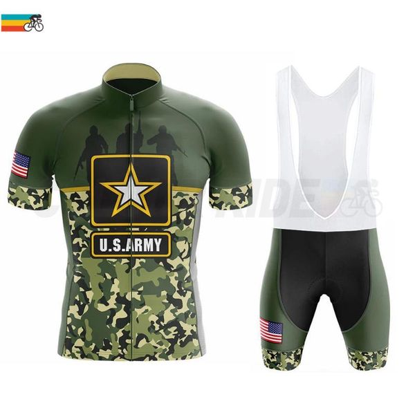 Racing Sets Cycling Jersey Set Men Bike Clothing Short Sleeve Summer Camouflage Commando US Army Fashion Bicycle Uniform MTB Ride Wear