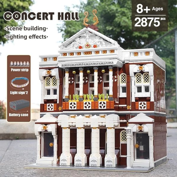 The City Concert Hall With Led Part Model Building Block MOULD KING 16032 Street View Buildings Assembly Brick Toys Kid Christmas Gift