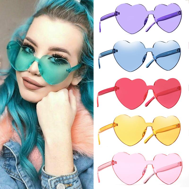 Sunglasses 2021 Summer Unique Fashion Heart-shaped Large Trend Rimless Candy Color Designer Personality Anti-UV All-match