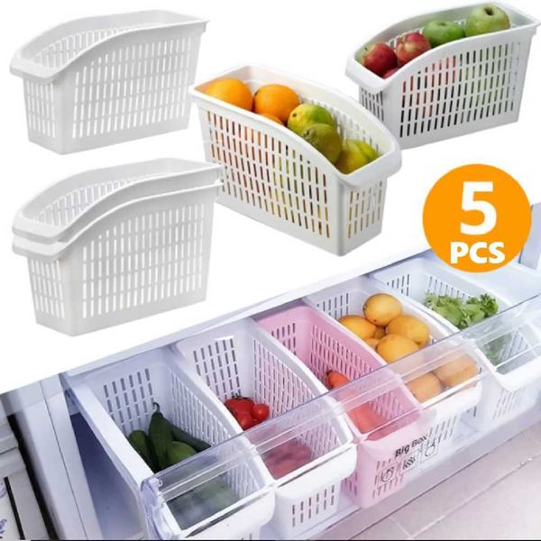 Retractable Drawer Fridge Organizer Basket - Adjustable Kitchen Refrigerator Storage Container