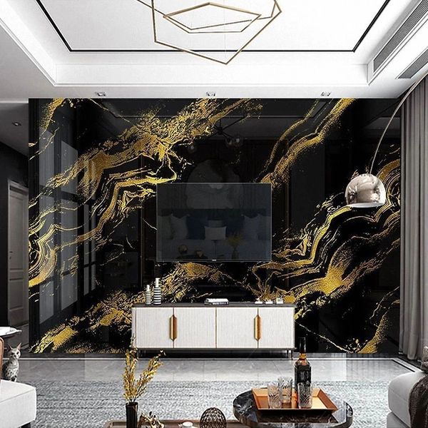 Custom Photo Wallpaper Home Decor 3D Black Gold Imitation Marble Modern Living Room Bedroom TV Background Mural