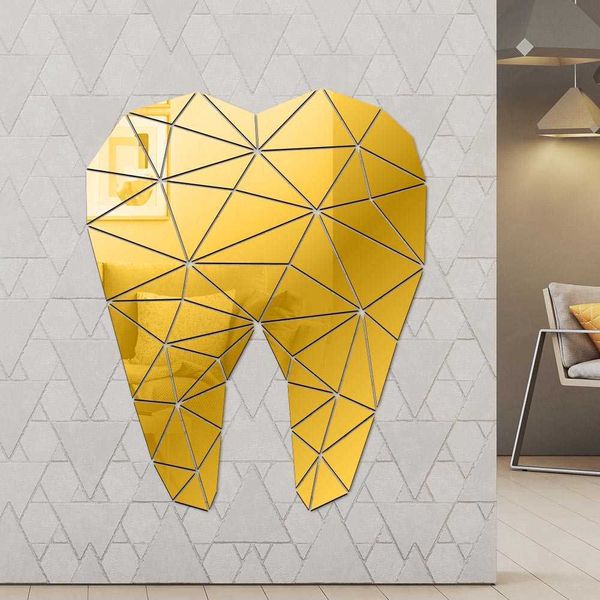 Dental Care Tooth Shaped Acrylic Mirrored Wall Stickers Dentist Clinic Stomatology 3D Wall Art Decal Orthodontics Office Decor 210705