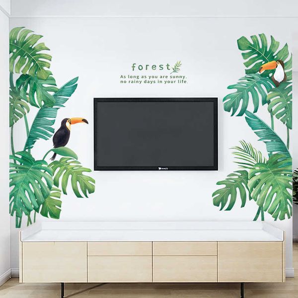 Tropical Leaf Wall Sticker DIY Fresh Green Life Art Decal Door Wall Decoration for Living Room Kitchen Home Decor Room Murals 210705