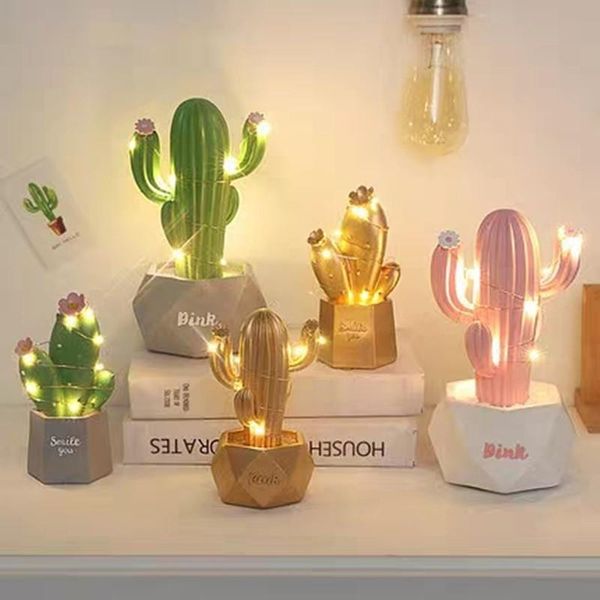 Decorative Objects & Figurines Ins Cactus LED Table Lamp Dream Star Small Night Light Bedroom Decoration Lovely Gift For Girls And Kids Birt