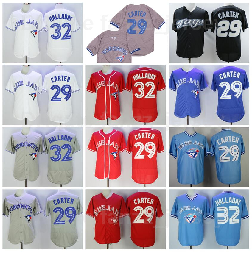 1992 1993 2008 Retire Baseball 29 Joe Carter Vintage Jersey 32 Roy Halladay Flexbase Cool Base Pullover All Stitched Retro Blue White Red Grey Black