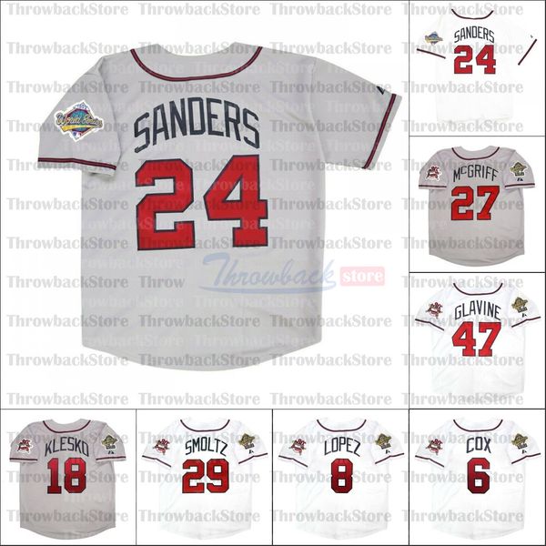 Retro Baseball 1992 1995 and 1999 Home Jersey 10 Chipper Jones 24 Deion Sanders 27 Fred McGriff