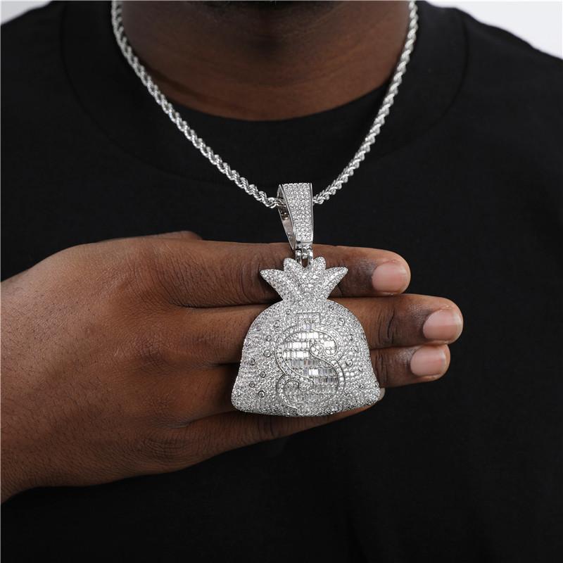 Pendant Necklaces Hip Hop Iced Out Cubic Zirconia US Dollar Money Bag Bling Pendants Men Rapper Jewelry With Rope Chain Choker Femme