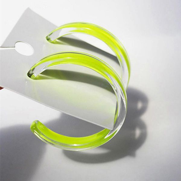 Hoop & Huggie Korean Transparent Neon Green Acrylic Earrings For Women Big Round Circle Hoops Brincos Fashion Jewelry Party Gift