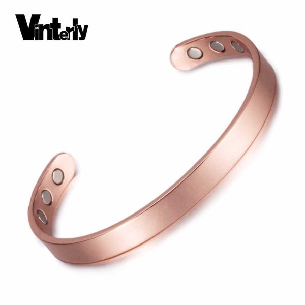 Vinterly Simple Cuff Bracelet Health Energy Arthritis Magnetic Women Pure Copper Bracelet & Bangles Womens Adjustable Jewelry Q0717