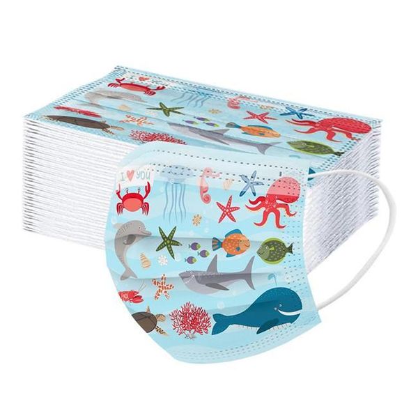 Kids Cartoo Printed Disposable Face Masks Anti 2020 Dust Mouth Cover Non Woven Christmas Outdoor Party Masks Fy0106